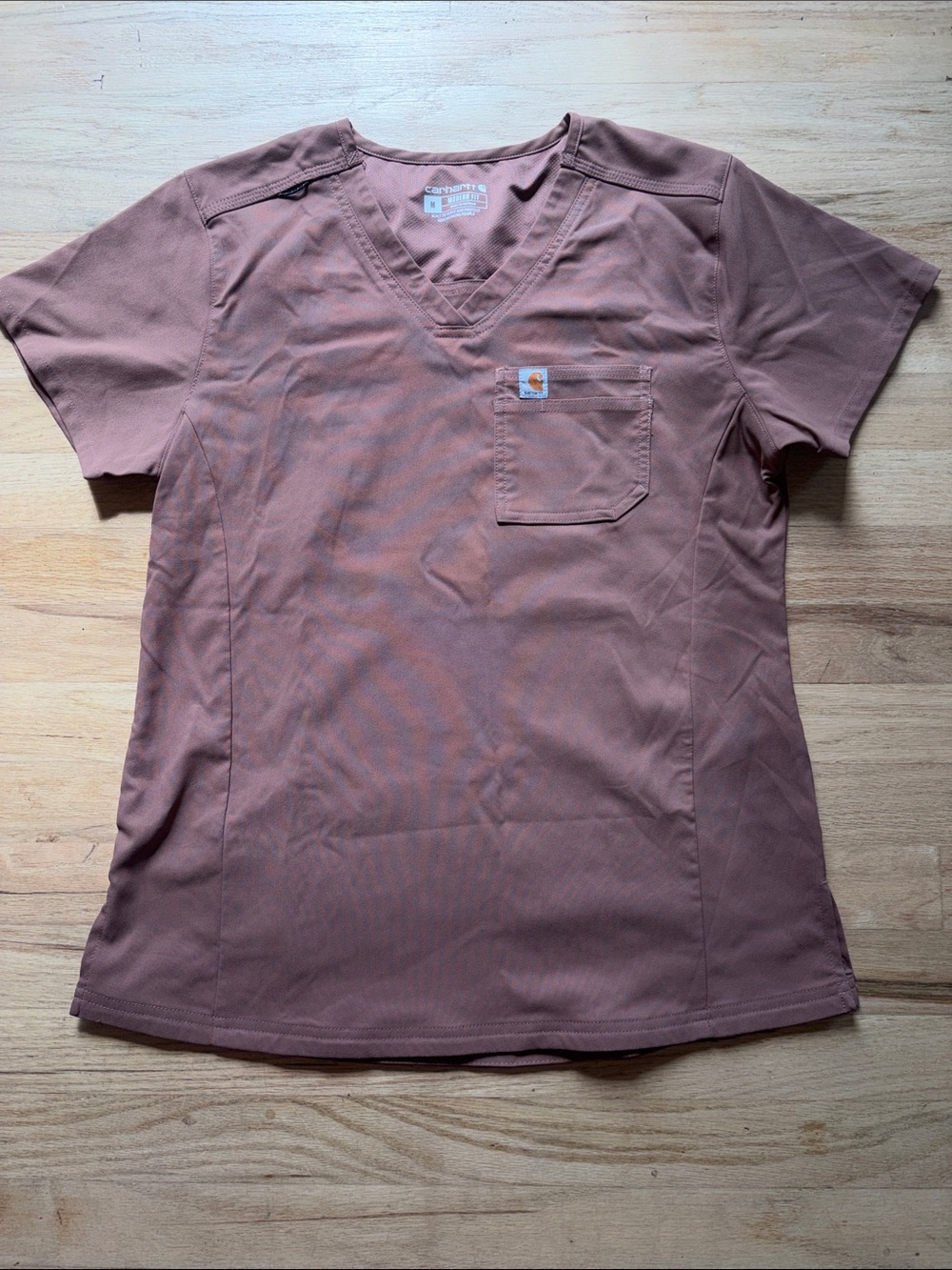Carhartt Short Sleeve V-Neck scrub top in light brown